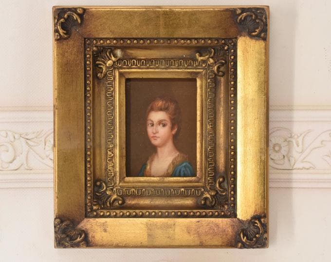 French Aristocrat Portrait Painting: Old Oil on Wood with Golden Frame