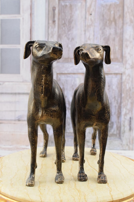 Statua In Ghisa Di Levriero, Figura Da Trofeo O Ornamento Per Camino, Finitura Oro Opaco, AB Tools