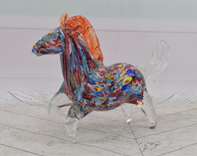 Vintage Italian Wild Horse Murano Style - Colorful Venetian Glass - Unique Figure - Home Decor - Ideal Gift Idea for Birthday, Wedding