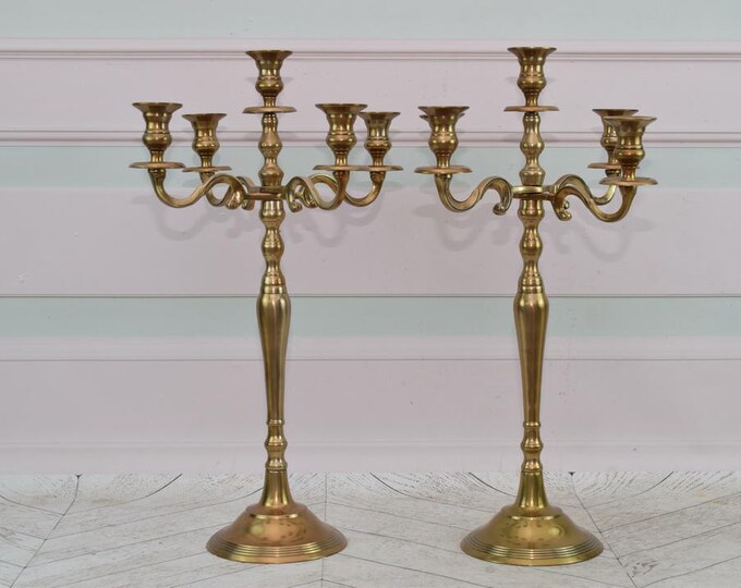 Pair Aluminum Candlesticks - Candelabrums Gold Candleholder - Exclusive Chandelier - Home and Church Decor - Gift Idea for Birthday