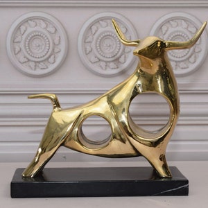 Solid Bronze Gold Statue Abstract Bull - Modernist Gilded Bronze Sculpture Bull - Bull Market - Taurus Bull - Gift Idea for Boss Home Decor