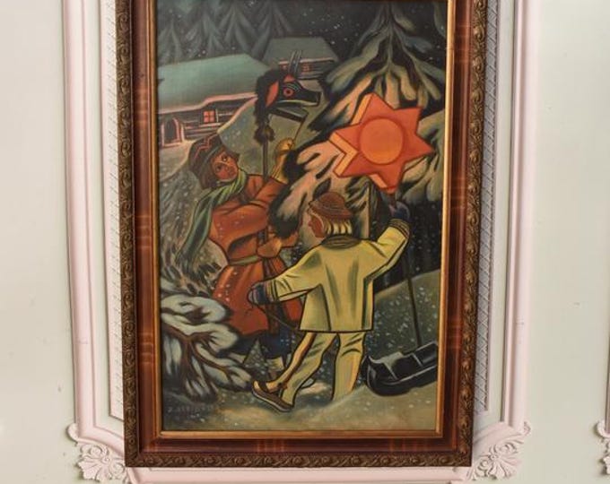 Antique Painting - Zofia Stryjenska Painting Man and Woman Highlanders - Mountain Painting - Polish Art on Canvas - Zakopane Polish Painting