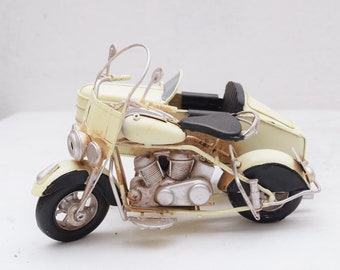 Vintage White Motorbike -  Motorcycle Old Classic Metal Model Toy Motor Gift Idea Old School