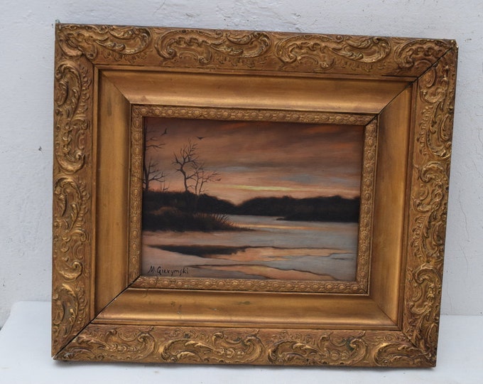 Gierymski Painting Landscape - Nocturne Old Oil on Wood - Polish Art - Exclusive Gift