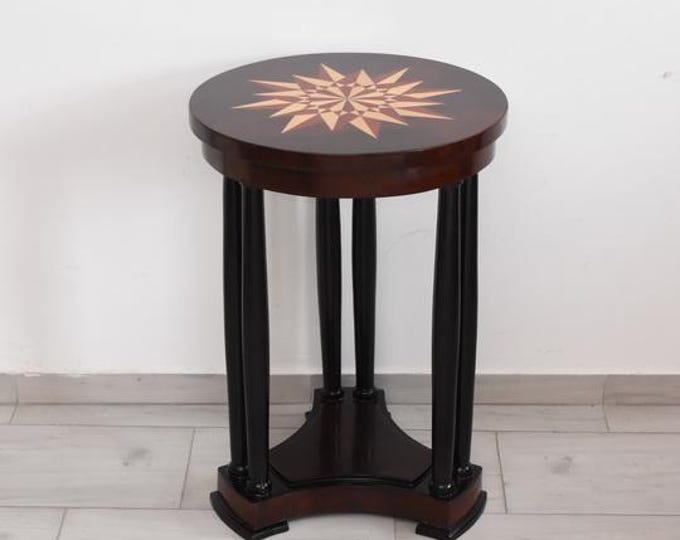 Unique Round Art Deco Table with Inlaid Top – Rare French Piece - Home Decor