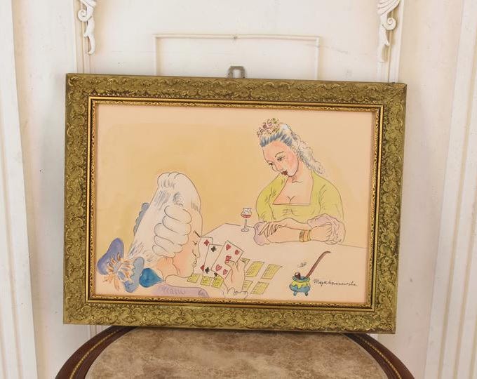 Maja Berezowska – Embracing Lovers – Intimate Couple – Watercolor & Ink on Paper – Vintage Artwork