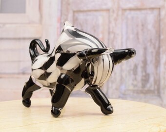 手作りのガラス製雄牛像 - 白黒装飾 - Etsy 日本