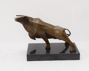 Bull Cubist Bronze Sculpture - Modernist Modern Figurine Bronze Statue - Luxury Gift Idea - Personalized Gifts