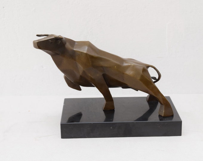 Bull Cubist Bronze Sculpture - Modernist Modern Figurine Bronze Statue - Luxury Gift Idea -