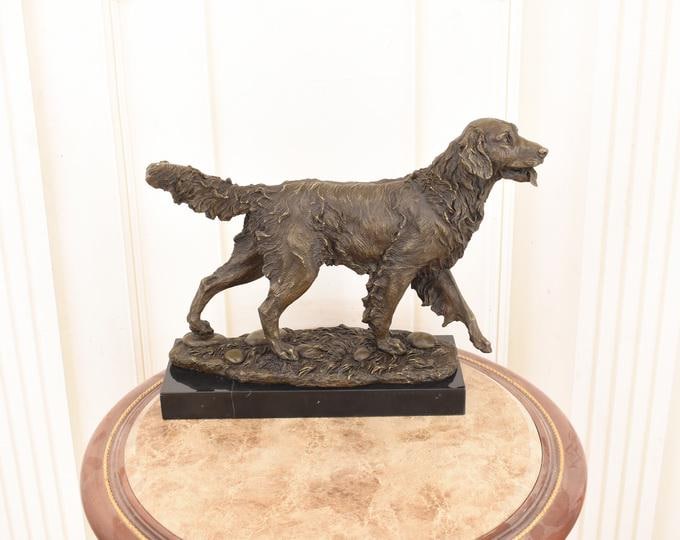Bronze Hunting Setter Dog Sculpture – Barye Style, Marble Base, Limited Edition