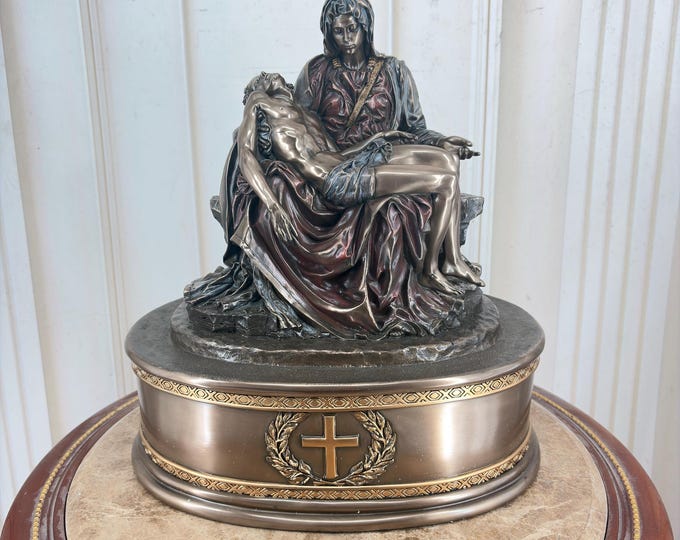 Pieta Funeral Urn - Mary Holding Jesus Statue - Bronze Coated Religious Urn - Catholic Memorial Sculpture