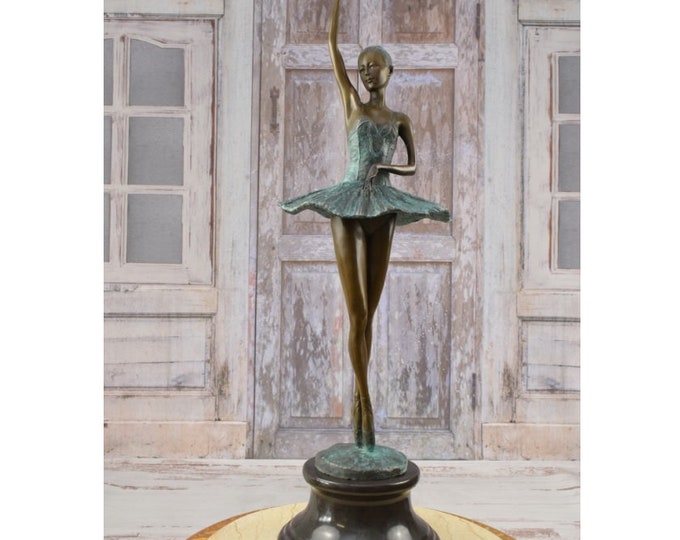 XL Ballet Dancer Bronze - Figurine Ballerina - Dancer Bronze Figure in Skirt - Gift Idea for Dancer - Richly Decorated - Home Decor