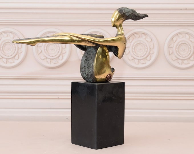Gilded Patina Bronze Woman - Act Abstract Modernist Bronze Sculpture - Female Figurine - Gift Idea for Wedding, Birthday, Housewarming