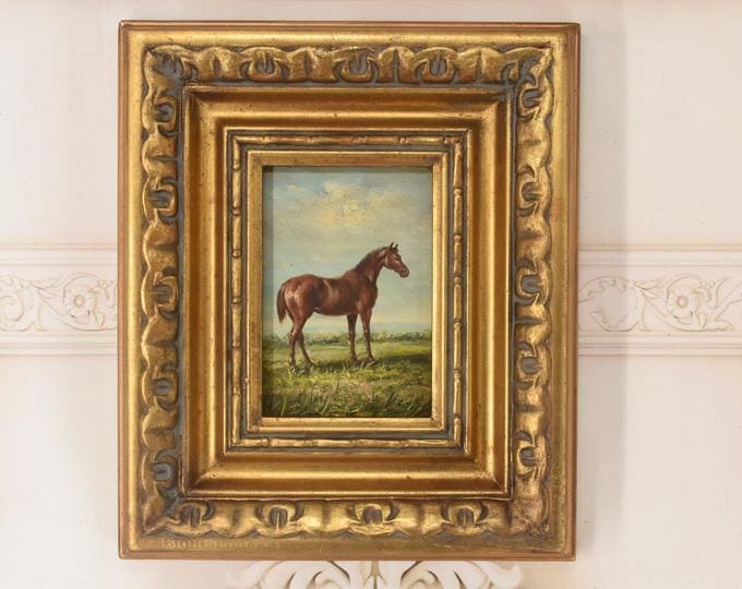 Oil Horse Painting - Gold Frame, French Art Wall - Vintage Decor