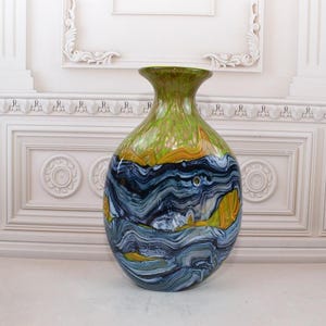Unique Blue Vase Murano Style Glass - Handcrafted Flower Pot - Vase Colorful Design - Gift Idea - Italian Glass - Home Decor