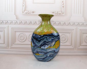 ムラーノガラスの花瓶、青、手作り、イタリア、イタリア - Etsy 日本