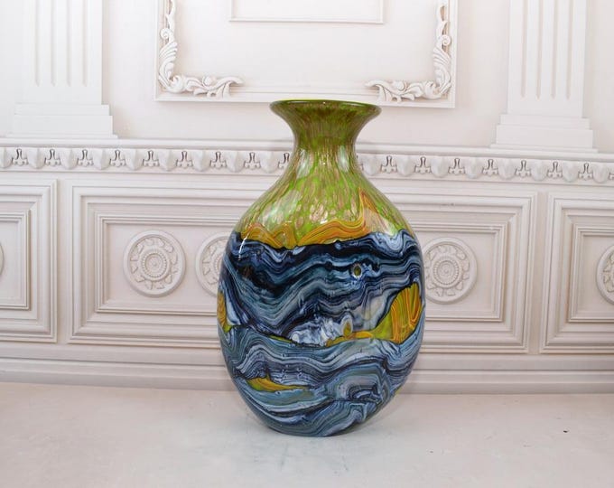 Unique Blue Vase Murano Style Glass - Handcrafted Flower Pot - Vase Colorful Design - Gift Idea - Italian Glass - Home Decor