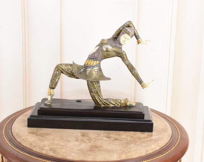 Art Deco Bronze Kamorna - Chiparus Style - Dancer Statue on Marble Base