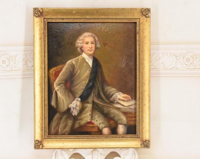 Antique Aristocratic Gentleman Oil Painting on Wood – European Portrait