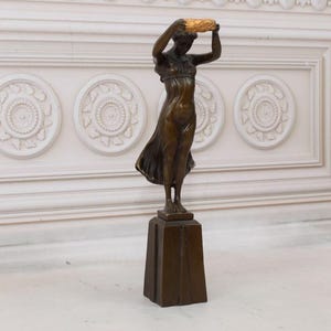 Nymph Woman with Gold Wreath Bronze Statue - Mythological Bronze Sculpture - Figurine Bronze Base Gift Idea - Home Decor