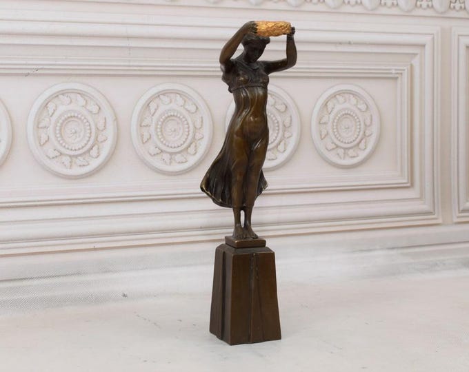 Nymph Woman with Gold Wreath Bronze Statue - Mythological Bronze Sculpture - Figurine Bronze Base Gift Idea - Home Decor