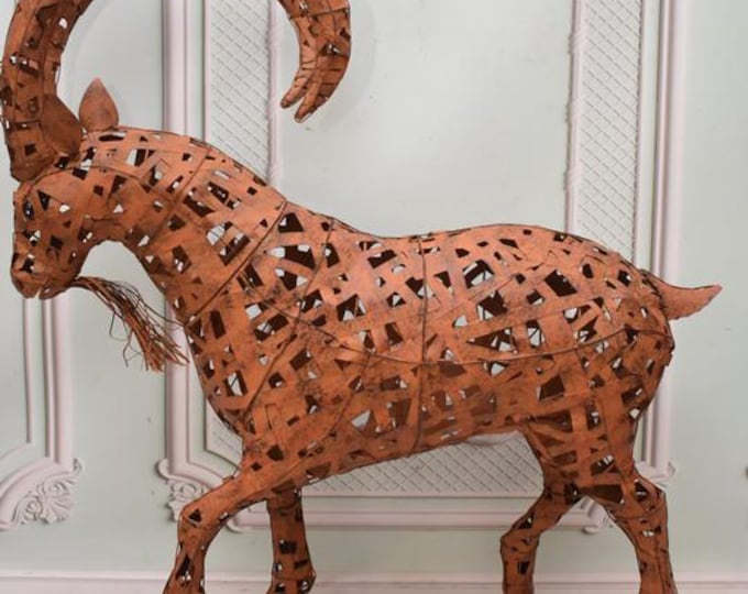 Large Metal Ibex Figurine – Vintage Handcrafted Goat Garden Sculpture