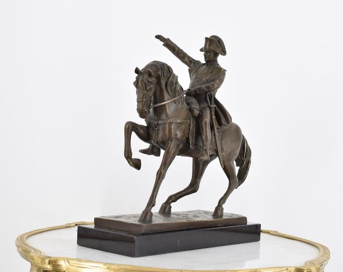 Napoleon Bonaparte on Horse Statue – French Emperor Figurine – Empire Style Decor – Historical Gift – Military Art Sculpture