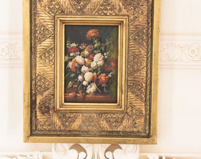 Vintage Floral Oil Painting – European Still Life Vase Art
