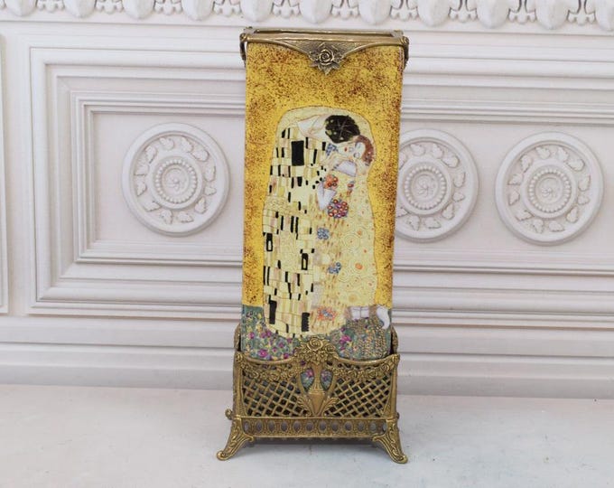 Very Rare Yellow Porcelain Flower Pot - Vase Porcelain and Bronze Ornaments - Inspired by Gustav Klimt Motiv - Home Decor - Gift for Wedding