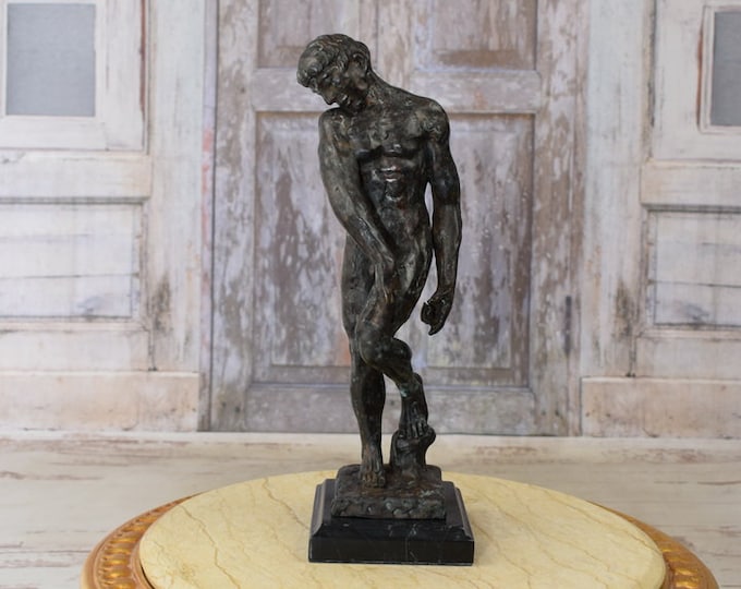 Man Act Auguste Rodin Bronze Statue on Marble Base - Adam Auguste Rodin Style - Mythological Bronze Sculpture - Gift Idea - Home Decor