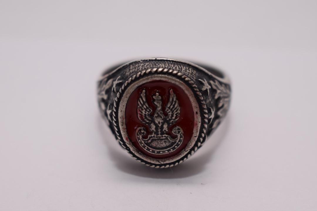 Silver Polish Patriot Ring Ring Polish Eagle Silver Ark Work Enamelled Signet Ring Gift for Patriots