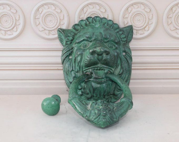 Green Patina Lion Head - Door Decor - Figure Lion - Art Nouveau Door Knocker - Home and Garden Decor - Housewarming Gift