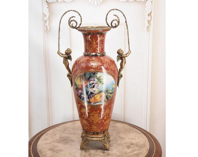 Vintage French Amphora Vase – Gilded Angel Decor Centerpiece