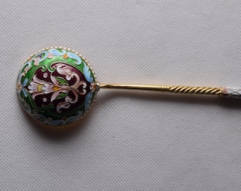 Caviar Spoon Large Silver Enamel Russia 84 - Gift Birthday - luxury gift