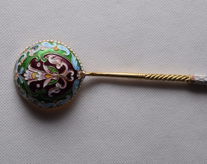 Caviar Spoon Large Silver Enamel Russia 84 - Gift Birthday - luxury gift