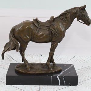 Bronze Statue Horse on Marble Base - Horse Sculpture - Exclusive Gift - Foundry Mark - Home Decor - Elegant Gift Idea for Wedding, Birthday