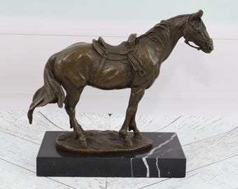 Bronze Statue Horse on Marble Base - Horse Sculpture - Exclusive Gift - Foundry Mark - Home Decor - Elegant Gift Idea for Wedding, Birthday