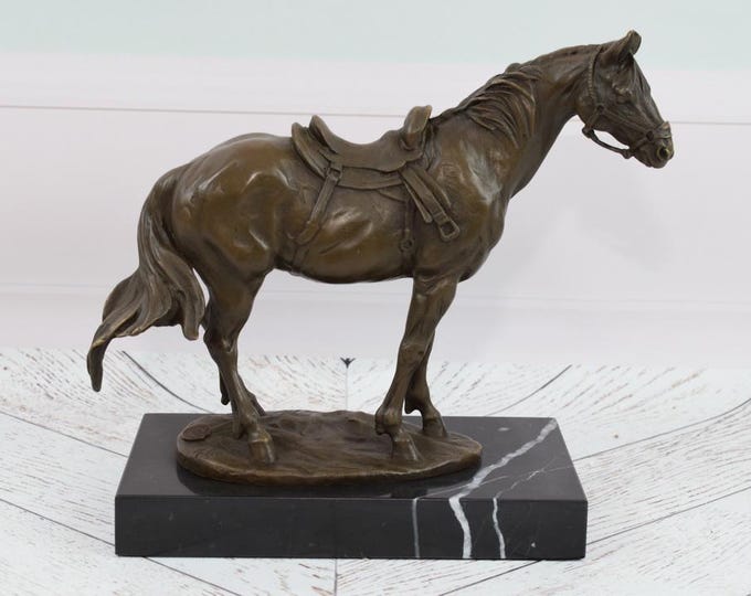 Bronze Statue Horse on Marble Base - Horse Sculpture - Exclusive Gift - Foundry Mark - Home Decor - Elegant Gift Idea for Wedding, Birthday