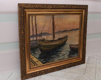 Antique Polish Seaport Painting: Jaxa Malachowski Marine Art