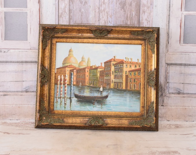 Magical Venice - Italian Cityscape in Golden Frame - Landscape Painting on Canvas - Wall Art - Wall Decor - Luxury Painting Gift Idea