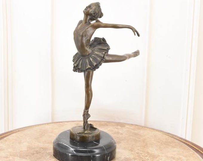 Bronze Ballerina Statue on Marble Base - Dancer Trophy