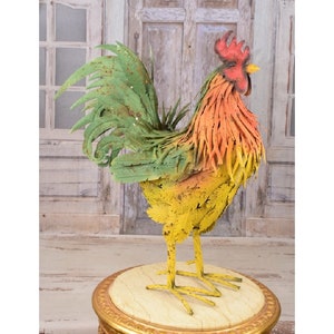 Iron Rooster Colorful Figurine - Figure Sculpture Rosster - Garden Statue Gift Idea - Handcrafted Rooster - Home and Garden Decor