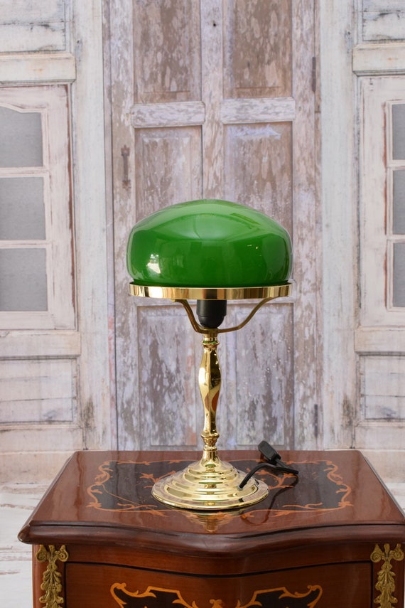 Banker Polished Brass Lamp Green Glass Desk Lamp Elegant Gift for