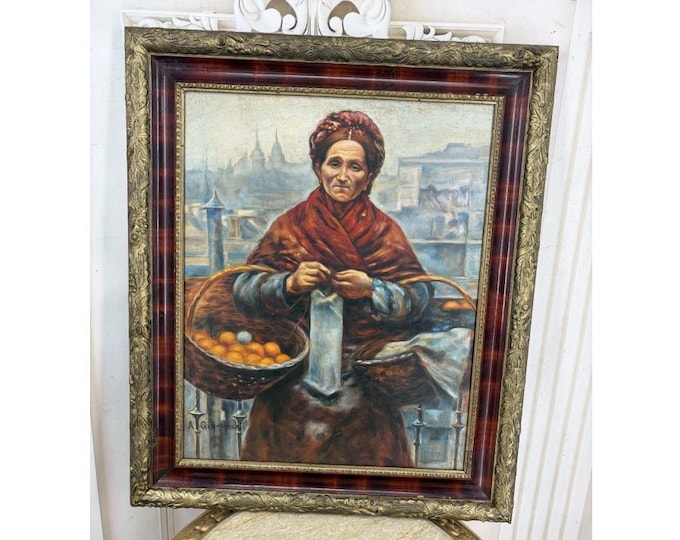 Antique Oil Painting – Orange Seller – Gierymski Style – Home Decor – Hand Painted Artwork