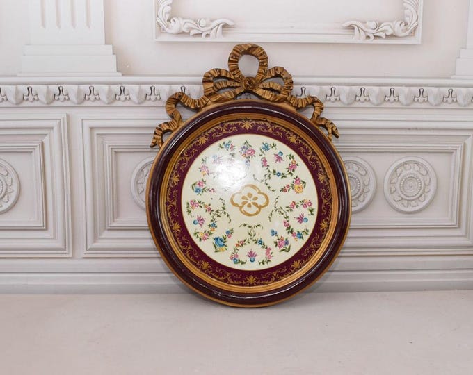 Vintage Painting on Porcelain - Gold Frame - Flowers Painting - Wall Decor - Wall Art - Home Decor - Gift for Birthday