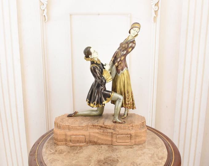 Art Deco Bronze Statue: Bohemian Actors Figurine - Everlasting Love Sculpture