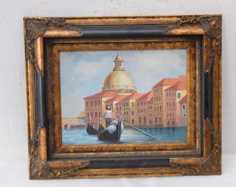 Venice Canal Painting: Italian Cityscape in Golden Frame