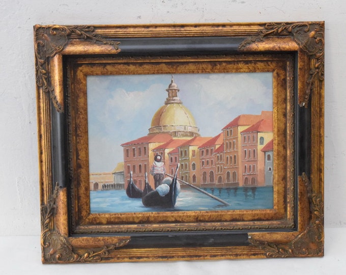 Magical Venice - Italian Cityscape in Golden Frame - Landscape Painting on Canvas - Italy Art Wall Decoration - Luxury Painting Gift Idea