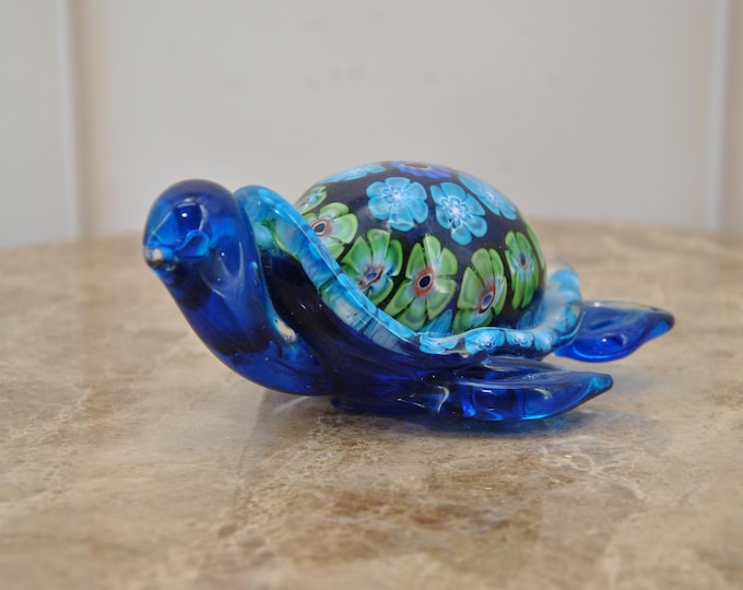 Blue Turtle Statue Murano Style - Amazing Colorful Turtle Glass Sculpture - Richly Decorated - Italian Statue - Home Decor - Gift Idea