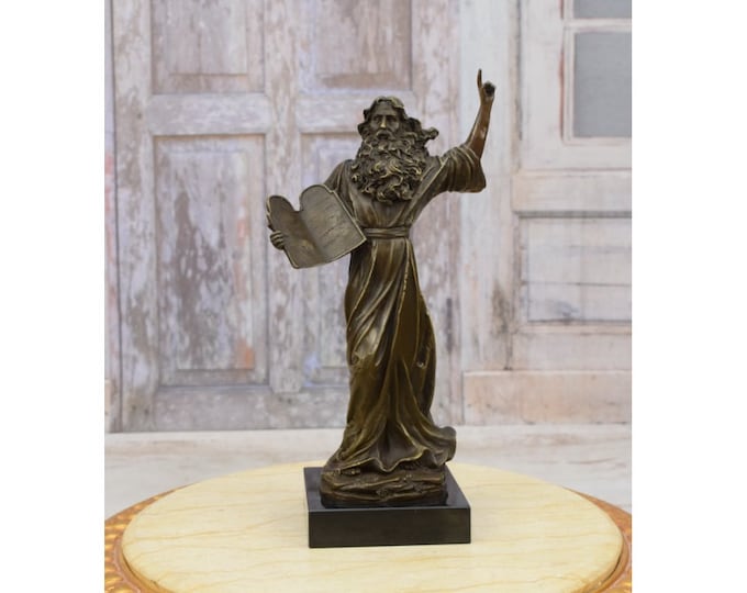 Moses from the Bible Bronze Statue - Moses Sculpture on Marble Base - Sacral Holy Figure - Chapel Decoration - Church Figure - Home Decor